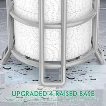 TomCare Toilet Paper Holder Upgraded Toilet Paper Stand with Raised Feet Metal Bathroom Accessories Tissue Paper Dispenser Free Standing Toilet Paper Roll with Storage Shelf Bathroom Storage Organizer