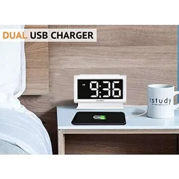 Housbay Digital Alarm Clocks for Bedrooms - Handy Night Light, Large Numbers with Display Dimmer, Dual USB Chargers, 12/24hr, Outlets Powered Compact Clock for Nightstand, Desk, Shelf