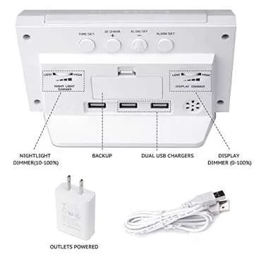 Housbay Digital Alarm Clocks for Bedrooms - Handy Night Light, Large Numbers with Display Dimmer, Dual USB Chargers, 12/24hr, Outlets Powered Compact Clock for Nightstand, Desk, Shelf