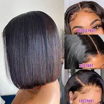 SKYDO Short Bob Wig Human Hair for Black Women 4x4 Bob Lace Closure Wigs Human Hair 10inch Straight Bob Wig 150% Density Human Hair Bob Wig Pre Plucked Hairline with Baby Hair Natural Black