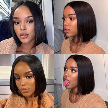 SKYDO Short Bob Wig Human Hair for Black Women 4x4 Bob Lace Closure Wigs Human Hair 10inch Straight Bob Wig 150% Density Human Hair Bob Wig Pre Plucked Hairline with Baby Hair Natural Black