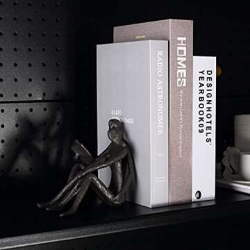 Ambipolar Romantic Reading Couple Bookshelf Decor, Cast Iron Bookend, Aesthetic Room Decor, Office Desk Decor, Home Decorative Bookend for Heavy Books, Satin Black