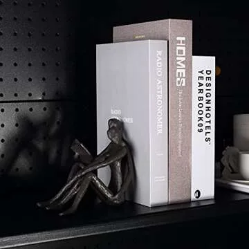 Ambipolar Romantic Reading Couple Bookshelf Decor, Cast Iron Bookend, Aesthetic Room Decor, Office Desk Decor, Home Decorative Bookend for Heavy Books, Satin Black