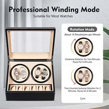 SHZICMY Automatic Watch Winder Display Box, 4+6 Automatic Rotation Leather Wood Watch Winder Collector Display Box Watch Case(Black)
