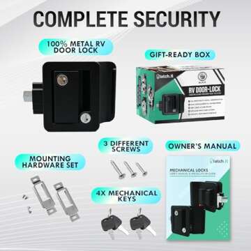 LATCH.IT Black RV Door Lock Replacement | RV Door Locks | RV Door Handle w/ 4 Keys | Camper Door Lock | Trailer Door Lock | Camper Lock Replacement | Camper Door Latch only Fits 2.75"x3.75" Lock Hole