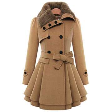 Andongnywell Women's Double Breasted Pea Coat Winter Mid-Long Trench Coat with Belt mid long tweed w...