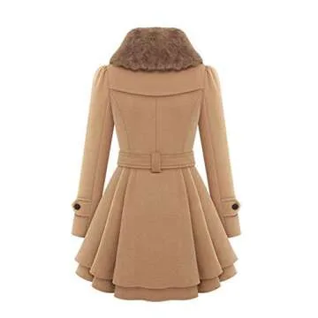 Andongnywell Women's Double Breasted Pea Coat Winter Mid-Long Trench Coat with Belt mid long tweed woollen Overcoats (Camel,Medium)