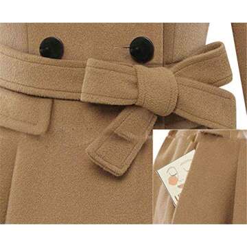 Andongnywell Women's Double Breasted Pea Coat Winter Mid-Long Trench Coat with Belt mid long tweed woollen Overcoats (Camel,Medium)