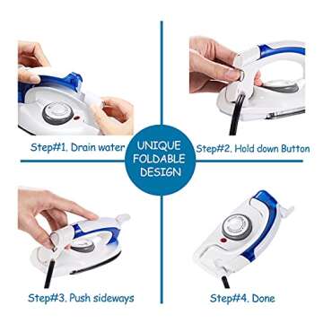 DenniesCare Travel Iron Portable Steam Iron for Clothes Handheld Steamer Mini Iron Non-Stick Sole Pl...