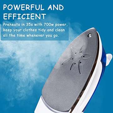 DenniesCare Travel Iron Portable Steam Iron for Clothes Handheld Steamer Mini Iron Non-Stick Sole Plate Dry Ironing and Steam Ironing Fast Heated up Detachable Water Tank Blue