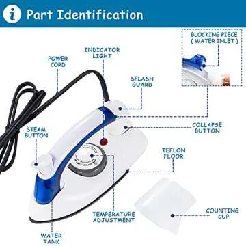 DenniesCare Travel Iron Portable Steam Iron for Clothes Handheld Steamer Mini Iron Non-Stick Sole Plate Dry Ironing and Steam Ironing Fast Heated up Detachable Water Tank Blue