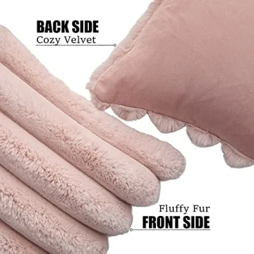 Neelvin Pink Cozy Faux Fur Decorative Pillow Covers Set