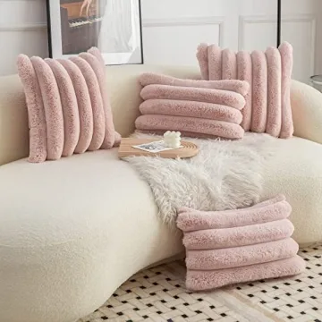 Neelvin Pink Cozy Faux Fur Decorative Pillow Covers Set