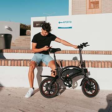 Electric Bike for Adults Teens,DYU D3F 14" Folding Electric Bicycle,Commuter City E-Bike with 250W Motor and 36V 10AH Lithium-Ion Battery,40-45miles Travel Range
