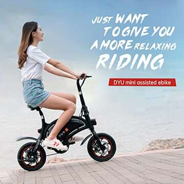 Electric Bike for Adults Teens,DYU D3F 14" Folding Electric Bicycle,Commuter City E-Bike with 250W Motor and 36V 10AH Lithium-Ion Battery,40-45miles Travel Range