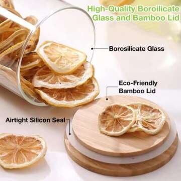 Gencywe Glass Storage Jars with Bamboo Lid, 27 OZ Airtight Food Storage Jar with Labels, Clear Kitchen Canisters for Candy, Cookie, Rice, Coffee Beans, Snacks, Spices