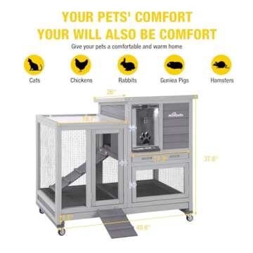 Aivituvin Rabbit Hutch Large Wooden Bunny House Guinea Pig Cages on Wheels, Two Trays, Indoor Outdoor