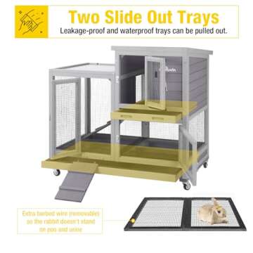 Aivituvin Rabbit Hutch Large Wooden Bunny House Guinea Pig Cages on Wheels, Two Trays, Indoor Outdoor