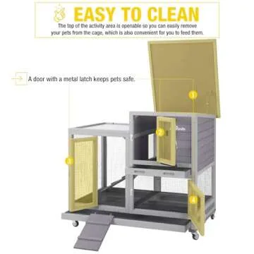 Aivituvin Rabbit Hutch Large Wooden Bunny House Guinea Pig Cages on Wheels, Two Trays, Indoor Outdoor