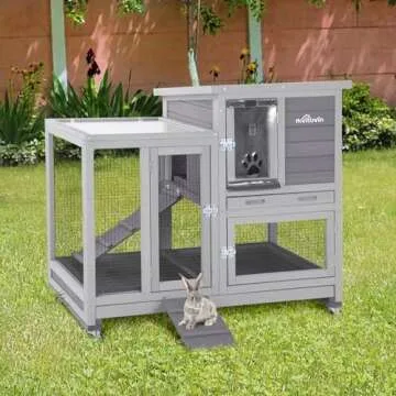 Aivituvin Rabbit Hutch Large Wooden Bunny House Guinea Pig Cages on Wheels, Two Trays, Indoor Outdoor