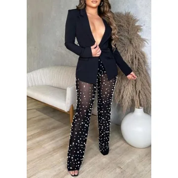 Tbahhir Womens Sexy 2 Piece Blazer and Pants Set