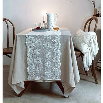 Elegant White Lace Table Runner 72" - Vintage Embroidered Decoration for All Occasions