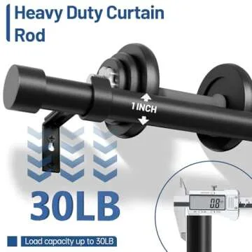 Zeerobee Curtain Rods for Windows 32 to 144, 1 Inch Black Curtain Rod Set, Heavy Duty Drapery Rods with Adjustable Curtain Rods, Outdoor Modern Curtain Rod with Simple End Caps, 32"-144", Black