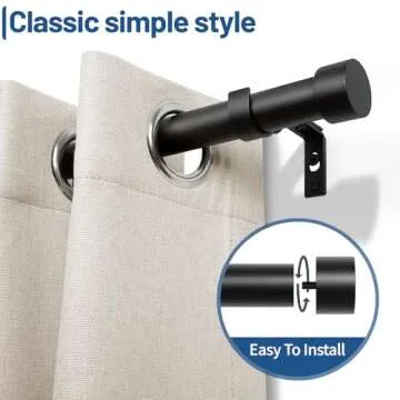 Zeerobee Curtain Rods for Windows 32 to 144, 1 Inch Black Curtain Rod Set, Heavy Duty Drapery Rods with Adjustable Curtain Rods, Outdoor Modern Curtain Rod with Simple End Caps, 32"-144", Black