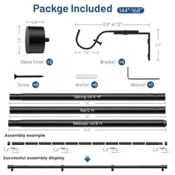 Zeerobee Curtain Rods for Windows 32 to 144, 1 Inch Black Curtain Rod Set, Heavy Duty Drapery Rods with Adjustable Curtain Rods, Outdoor Modern Curtain Rod with Simple End Caps, 32"-144", Black