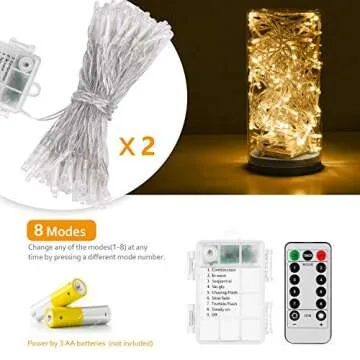 Koxly String Lights, 2 Pack Battery Operated String Lights with Remote Timer Waterproof 8 Modes 36ft...
