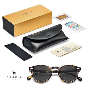 CARFIA Designer Acetate Polarized Sunglasses for Women UV Protection with Leather Case CA5288