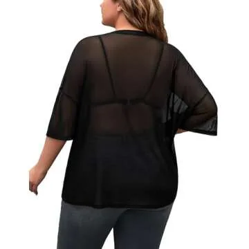 Beauty Plus Size Mesh Black Sheer Top for Women