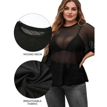 Beauty Plus Size Mesh Black Sheer Top for Women