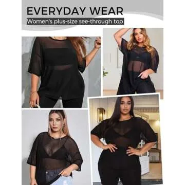 Beauty Plus Size Mesh Black Sheer Top for Women