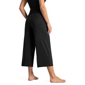 Tmustobe Womens Lounge Yoga Capris Pants Bootleg Tummy Control High Waist Workout Flare Crop Pants with Pockets (Black, Small)