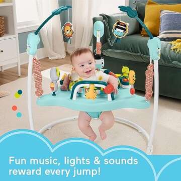 Fisher-Price Baby Bouncer Colorful Corners Jumperoo Activity Center with Music Lights Sounds & Devel...