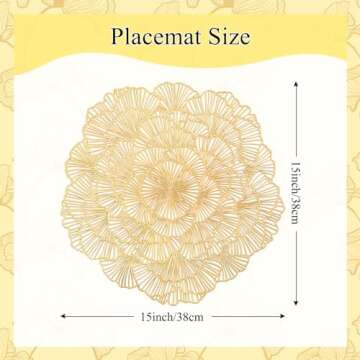 Round Gold Placemats Set of 6 Flower Tablemats Round Vinyl Place Mats Table Setting Kitchen Table Ma...