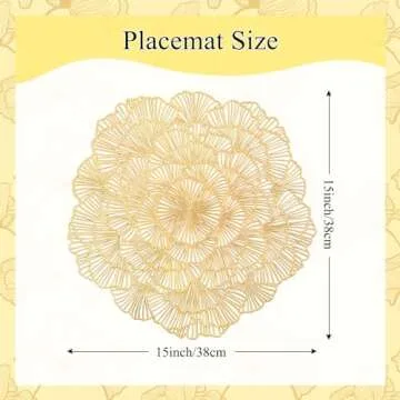 Round Gold Placemats Set of 6 Flower Tablemats Round Vinyl Place Mats Table Setting Kitchen Table Ma...