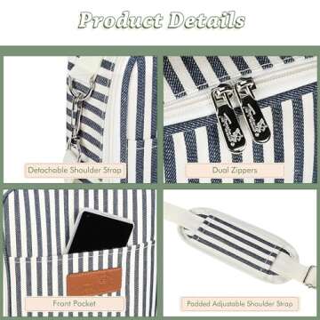 Tirrinia Insulated 2 Bottle Wine Gift Tote Bag - Wine Tumbler Glass Cooler Carrier for BYOB Restaurants, Wine Tasting, Travel, Park, Beach, Great Wine Lover Gift, Blue Stripe