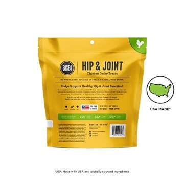 BIXBI Hip & Joint Support Chicken Jerky Dog Treats - USA Made, Grain Free, High in Protein