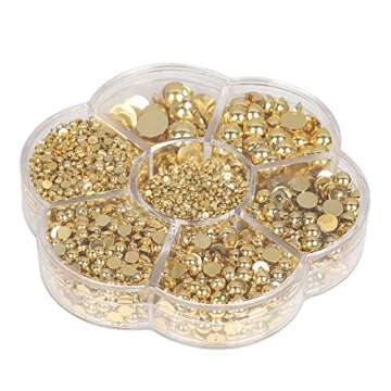 3845Pcs 1 Box Half Pearl Flatback Beads DIY Round Plastic Half Flat Back Pearls Loose Bead for Crafts Nail Cup Shoes（Golden）