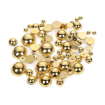 3845Pcs 1 Box Half Pearl Flatback Beads DIY Round Plastic Half Flat Back Pearls Loose Bead for Crafts Nail Cup Shoes（Golden）