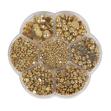 3845Pcs 1 Box Half Pearl Flatback Beads DIY Round Plastic Half Flat Back Pearls Loose Bead for Crafts Nail Cup Shoes（Golden）