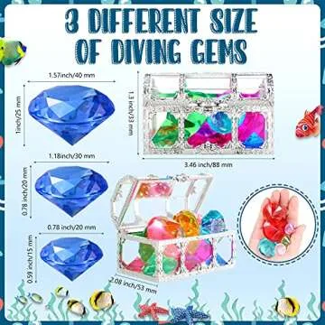 Skylety 24 Pcs Pool Toys for Kids Large Colorful Diving Gems Diamond with 2 Treasure Pirate Chest Me...