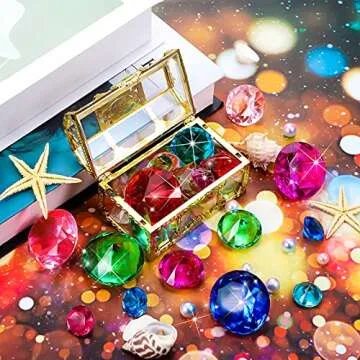 Skylety 24 Pcs Pool Toys for Kids Large Colorful Diving Gems Diamond with 2 Treasure Pirate Chest Mermaid Pool Toys for 8-12 Age Underwater Gemstone Swimming Training Gift Water Games(Classic Style)