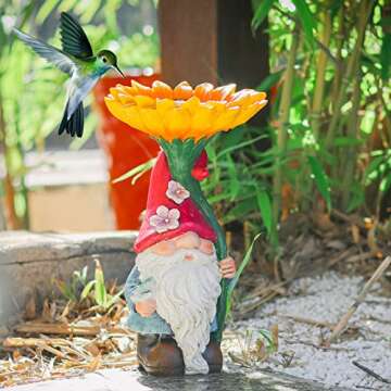 MUMTOP Garden Gnome Statue with Sunflower Bird Bath Outdoor Decor, Gnome Birdbaths Bird Feeder with ...