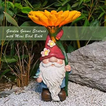 MUMTOP Garden Gnome Statue with Sunflower Bird Bath Outdoor Decor, Gnome Birdbaths Bird Feeder with Solar LED Light Waterproof Garden Sculpture for Yard Garden Lawn Outdoor Decorations