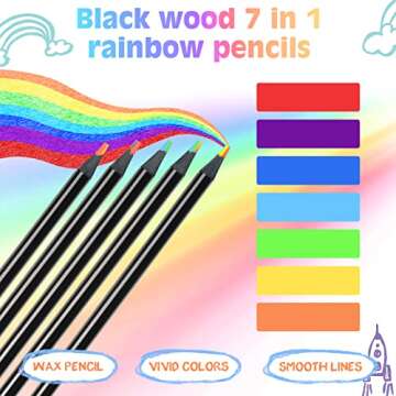 nsxsu 7 in 1 Rainbow Pencils Bulk, Valentines Day Gifts for Kids, Black Wooden Multicolored Pencil A...