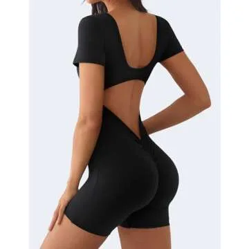 YEOREO Short Sleeve Jumpsuit for Women V Back Scrunch Style