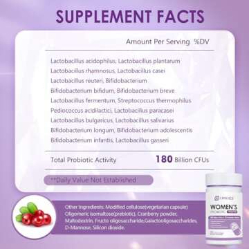 OMOGS Women's Probiotic 180 Billion CFUs 18 Strains, with Organic Prebiotics, Cranberry Extract, D-M...